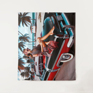 Girl with Car Tapestry