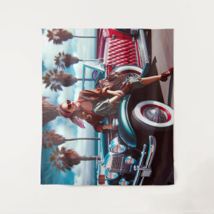 Girl with Car Tapestry