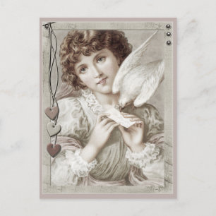 Girl with carrier pigeon CC0584 Valentine Postcard