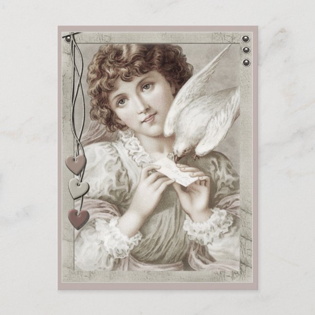 Girl with carrier pigeon CC0584 Valentine Postcard (Front)