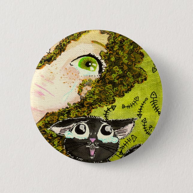 girl with cat 2 inch round button (Front)