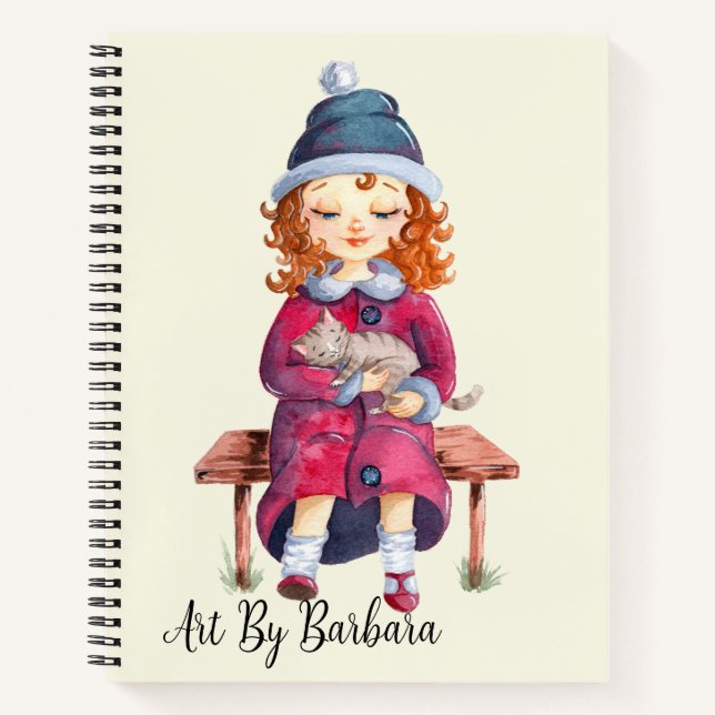 Girl With Cat Sketch  Notebook (Front)
