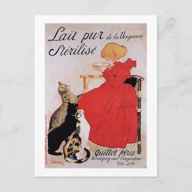 Girl with Cats, Alexandre Steinlen Postcard (Front)
