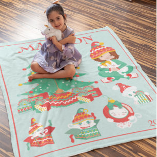 Girl With Cats Custom Christmas Fleece Blanket