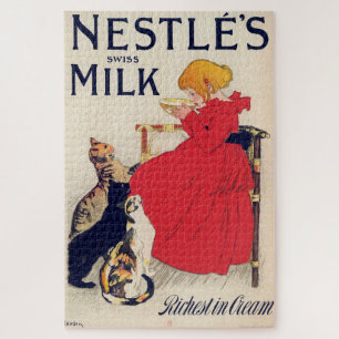 Girl with Cats, Vintage Poster, Alexandre Steinlen Jigsaw Puzzle