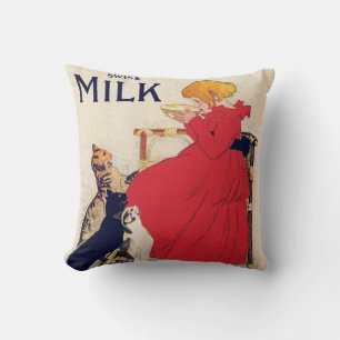 Girl with Cats, Vintage Poster, Alexandre Steinlen Throw Pillow