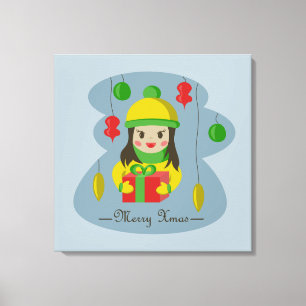 Girl with Christmas gift box Canvas Print