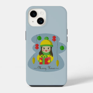 Girl with Christmas gift box iPhone 14 Case