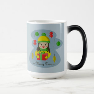 Girl with Christmas gift box Magic Mug