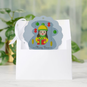 Girl with Christmas gift box Ornament Card