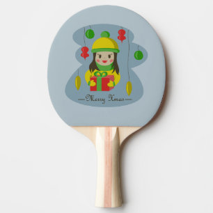 Girl with Christmas gift box  Ping Pong Paddle