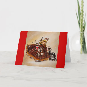 Girl with Christmas Puppy Holiday Card