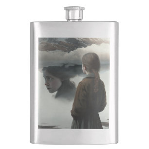 Girl with clouds hip flask