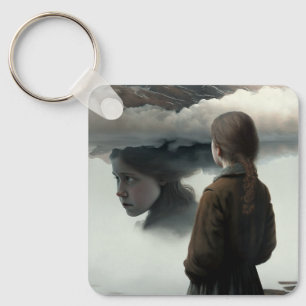Girl with clouds keychain