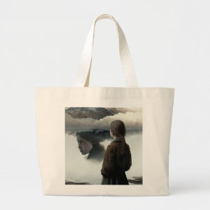 Girl with clouds large tote bag