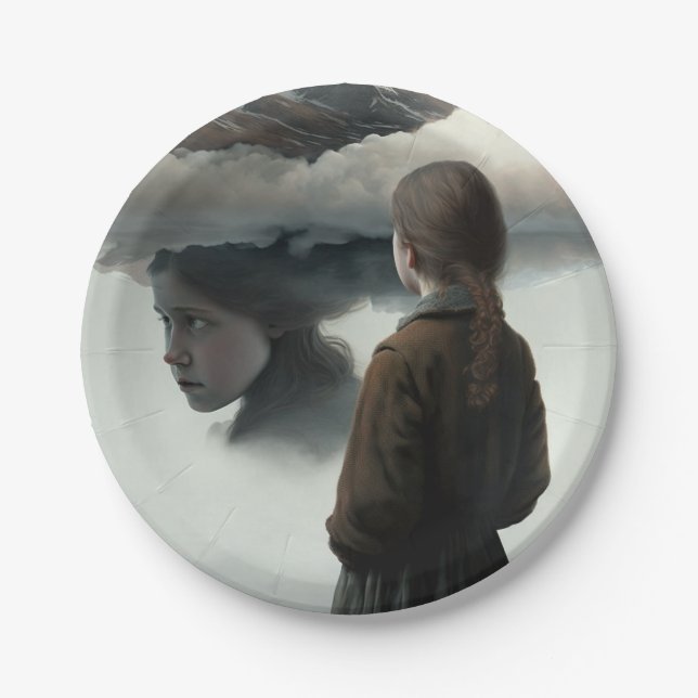 Girl with Clouds Paper Plate (Front)