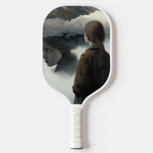 Girl with clouds pickleball paddle