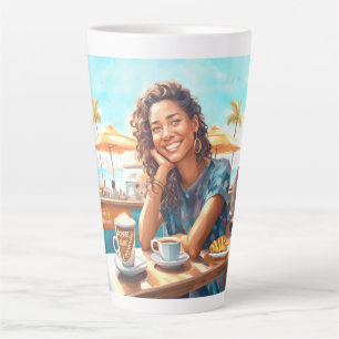 Girl with coffee break latte mug