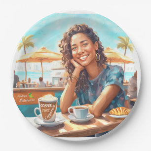 Girl with coffee break paper plate