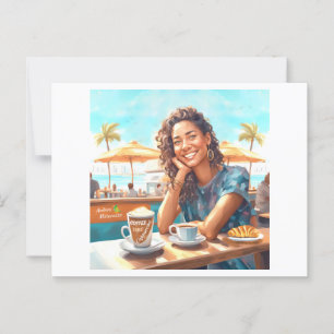 Girl with coffee break postcard