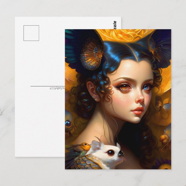 Girl with cute creatures, Postcrossing Postcard (Front/Back)
