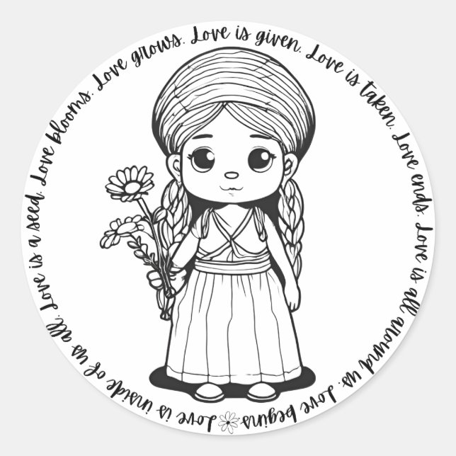 Girl with Daisies 'Love Is' Sticker (Front)