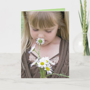 Girl With Daisy Bouquet  Card
