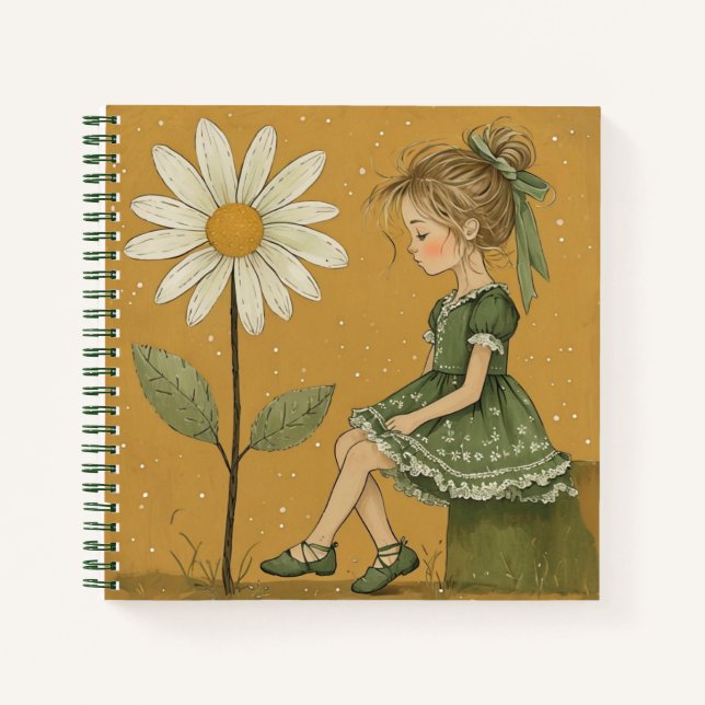 Girl with Daisy Square Spiral Notebook (Front)