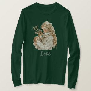 Girl with Deer Christmas T-Shirt
