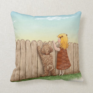Girl With Dog Paintings / Labradoodle Love Throw Pillow