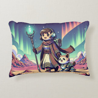 Girl with dog traverse a desert accent pillow