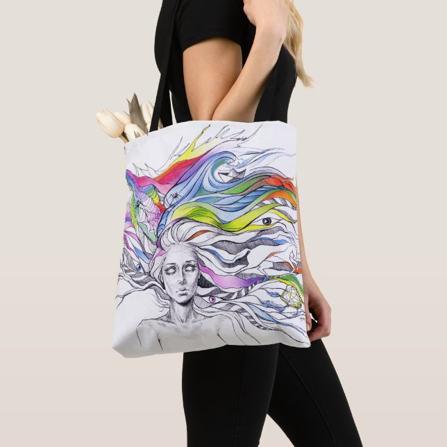 Girl with dreams in her hair Surreal fantasy art Tote Bag (Close Up)