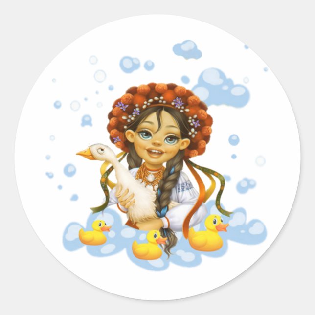 Girl with Duck Stickers & Labels (Front)