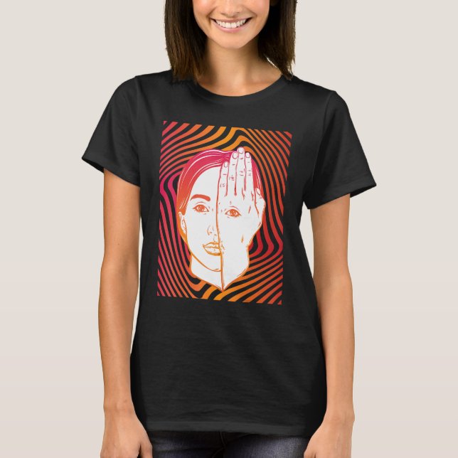 Girl With Eye On Hand Psychedelic Hypnotic Backgro T-Shirt (Front)