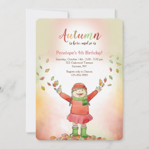 Girl with Fall Leaves Invitation