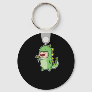 Girl with Flower in Dinosaur Costume Keychain