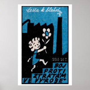 Girl with Flower Matchbox Art Print, Czech Vintage Poster