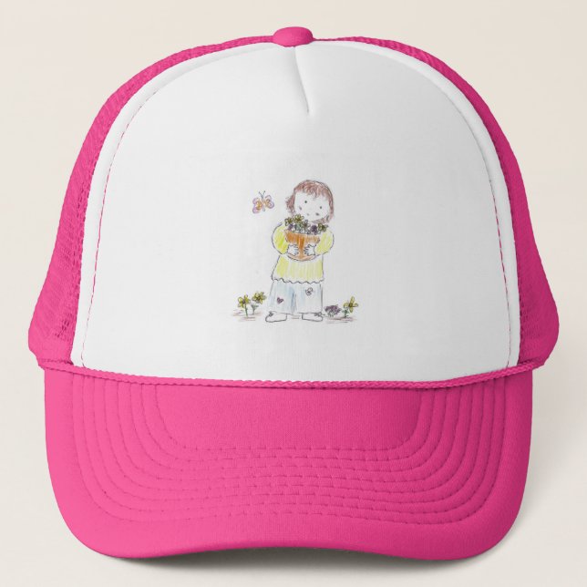 Girl with flowers and butterfly trucker hat (Front)