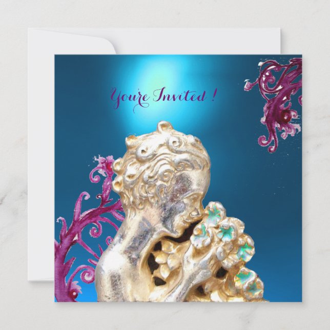 GIRL WITH FLOWERS ,Blue Sapphire Invitation (Front)
