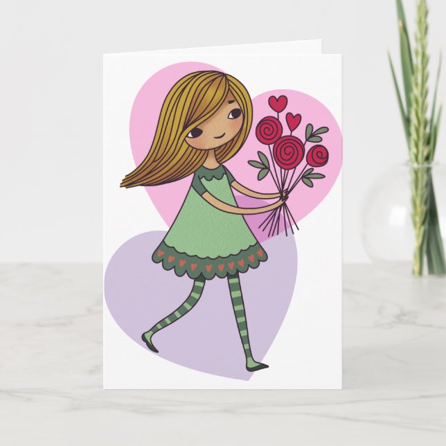Girl With Flowers Card (Front)