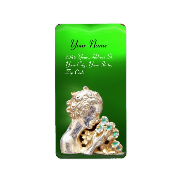 GIRL WITH FLOWERS,gold emerald green Label (Front)