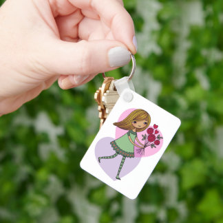Girl With Flowers Keychain