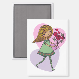Girl With Flowers Magnet
