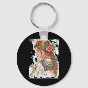 Girl With Flowers Sticker1 Keychain