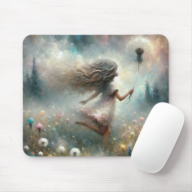Girl With Fluffy Dandelion  Mouse Pad (With Mouse)