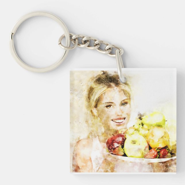 Girl with fruits   keychain (Front)