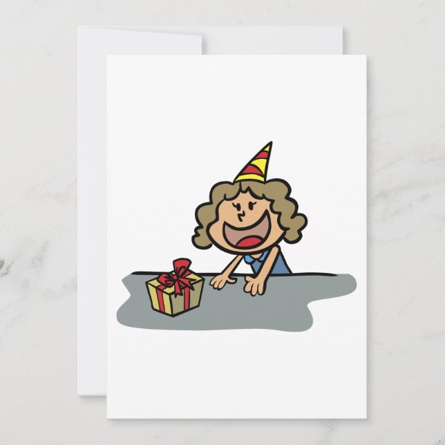 Girl with Gift and Party Hat Birthday Celebration Invitation (Front)