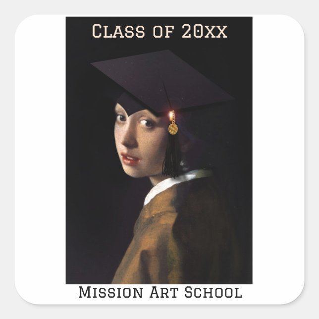 Girl with Grad Cap Graduation Square Sticker (Front)