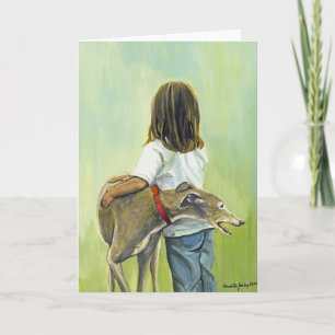 "Girl with Greyhound" Dog Art Greeting Card