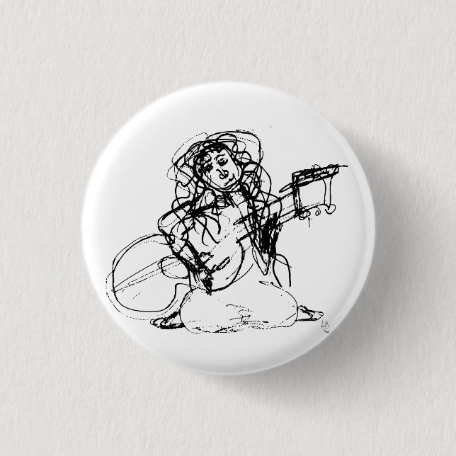 Girl with Guitar 1 Inch Round Button (Front)